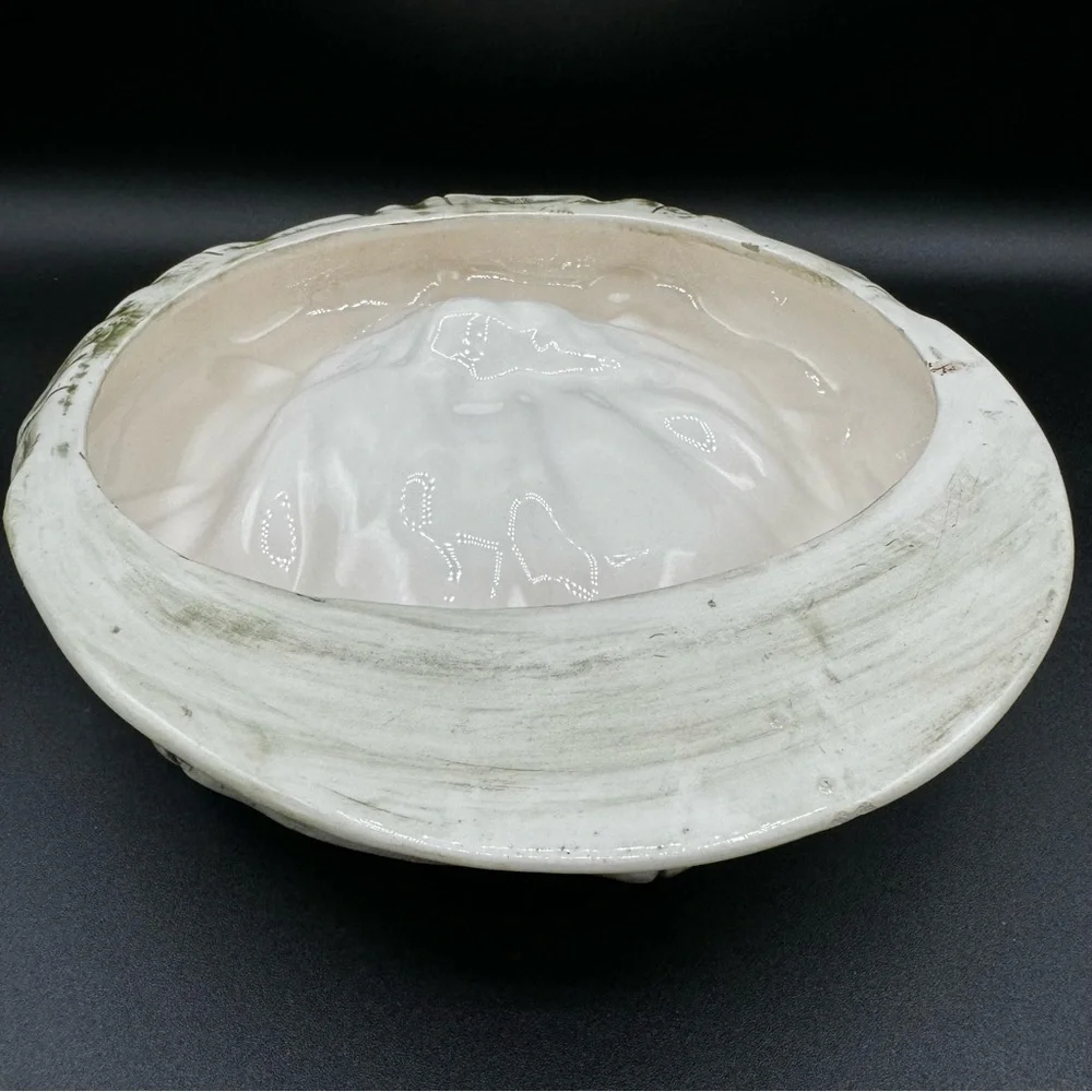 Ceramic Pageboy Newsie Cap for Decor or Trinkets in Green and White 10in
